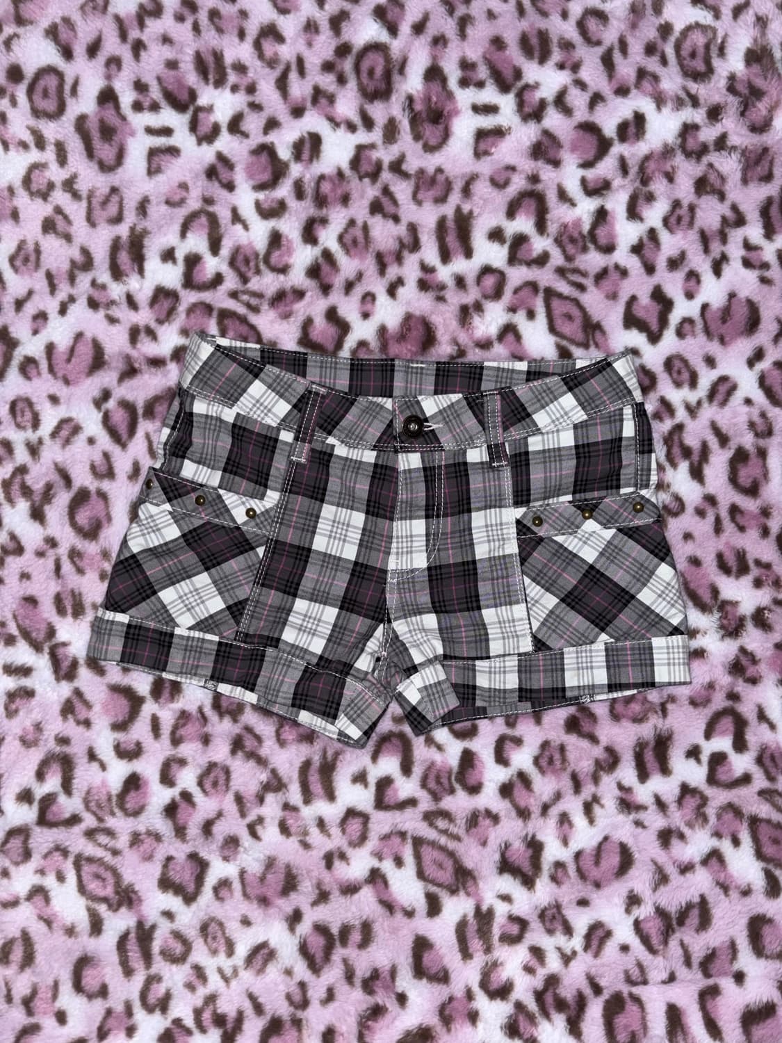 체크 핑크 그레이 숏팬츠 반바지 스터드 상품이미지2