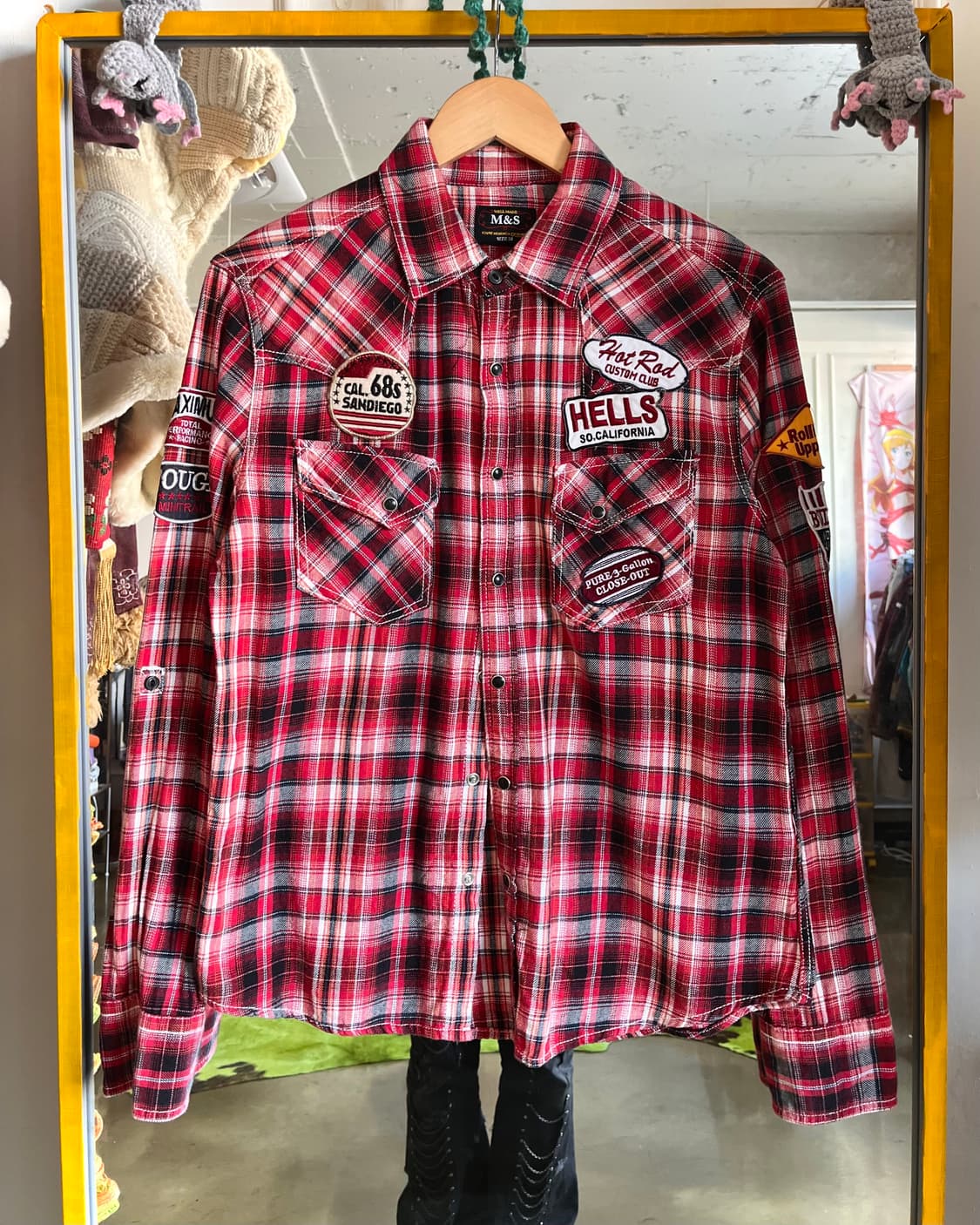 90-00s M&S Japan Punk Patch Check Shirt 상품이미지3