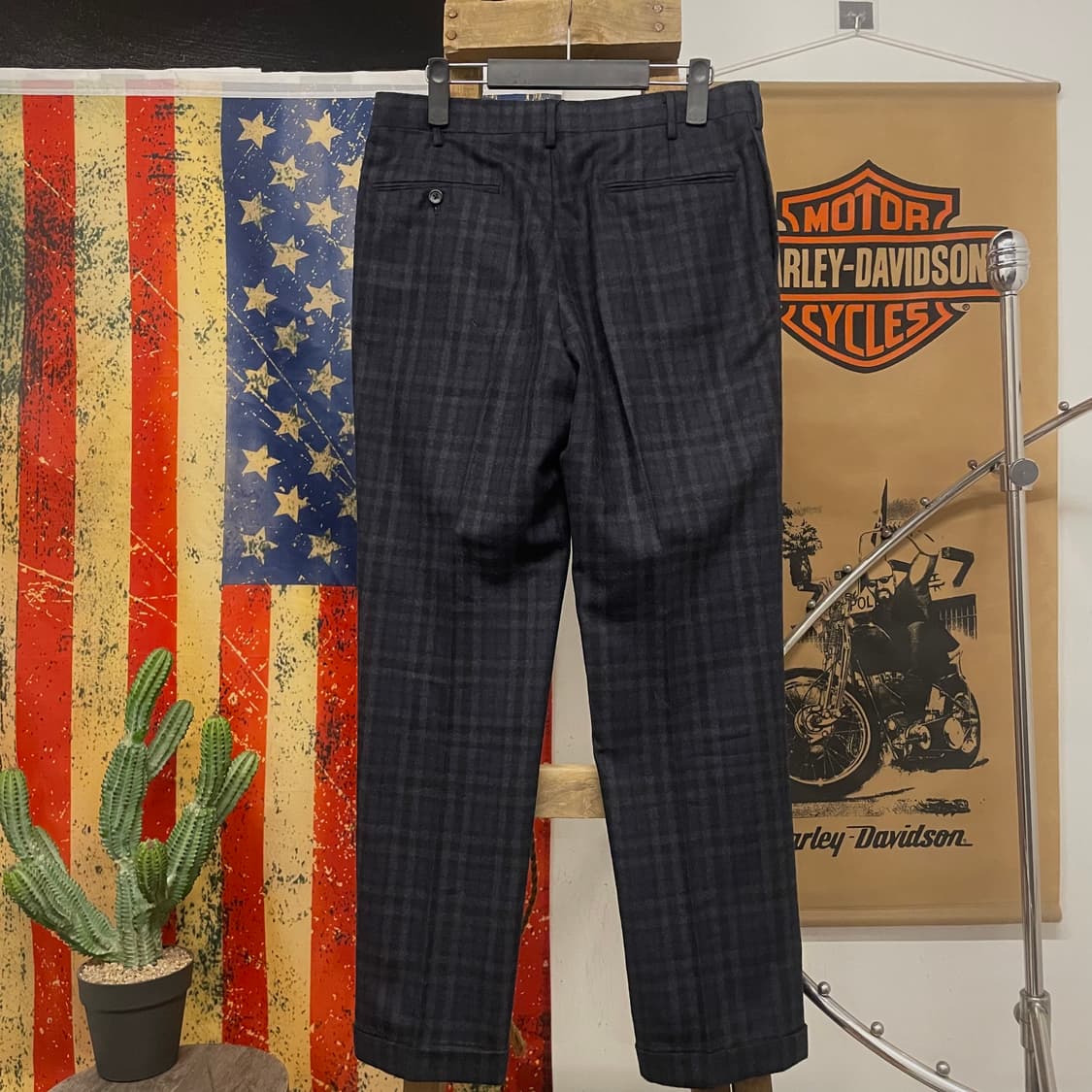 제이프레스 울 체크 스트레이트 롤업 버튼 슬랙스 상품이미지2