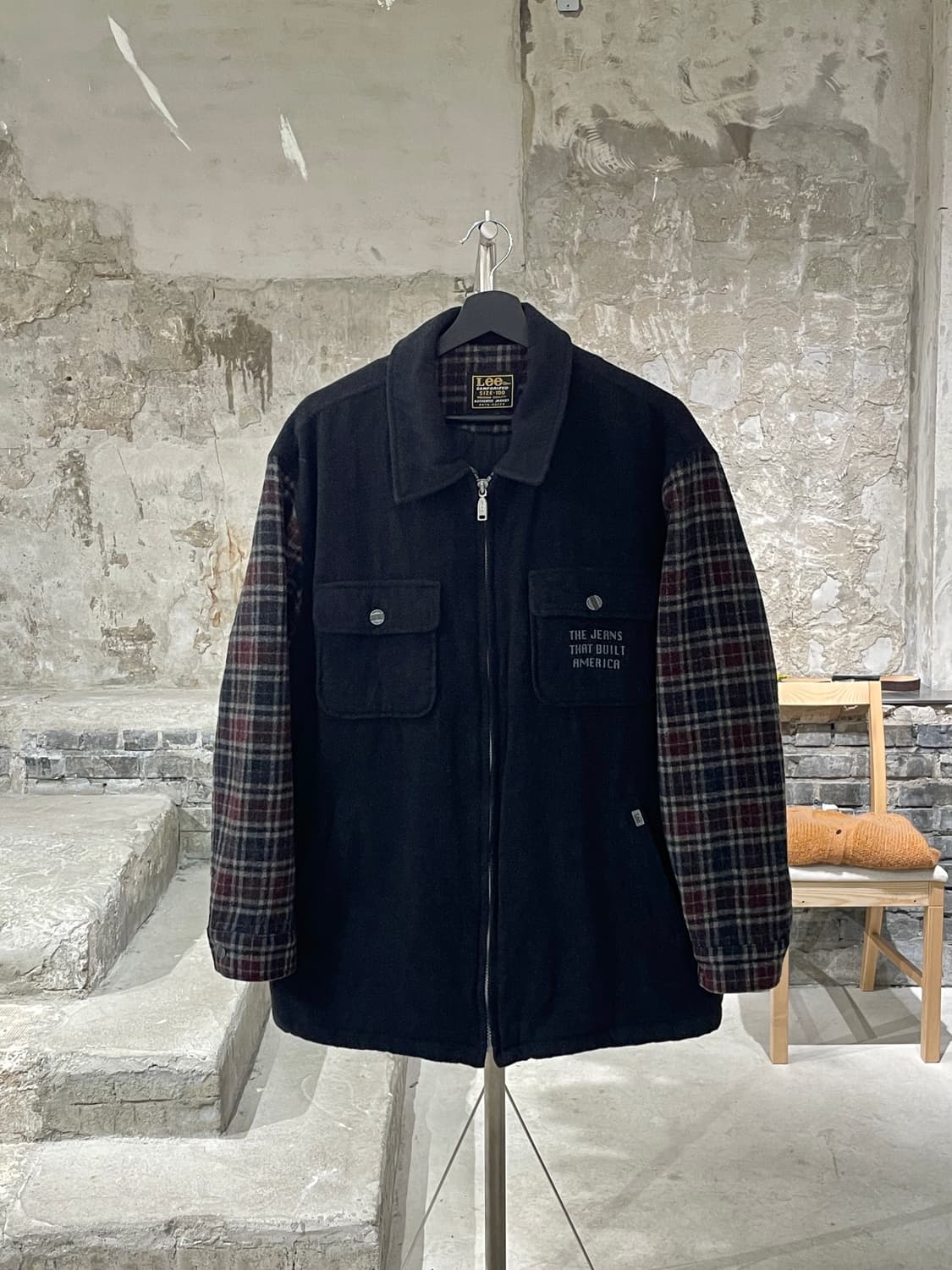 lee 블랙 체크 슬리브 울 집업 자켓 상품이미지1