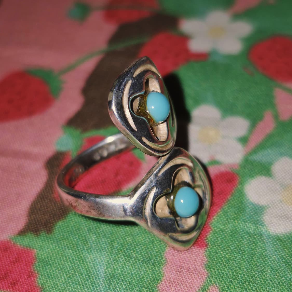 80s 멕시코 인디언 실버 925 터키석 꽃잎 반지 상품이미지8