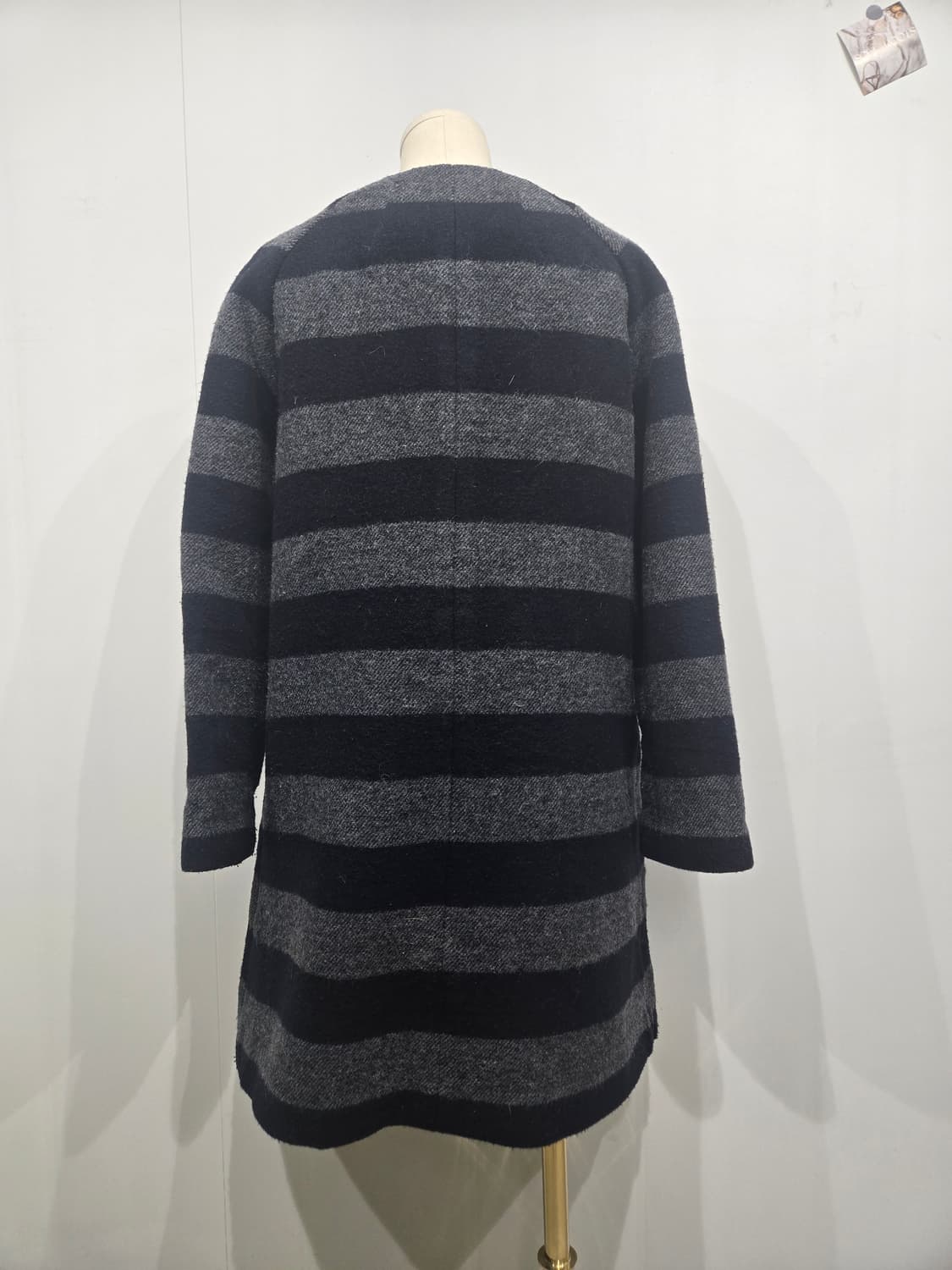 랑방 줄무늬 모직 코트 블랙/회색 상품이미지2