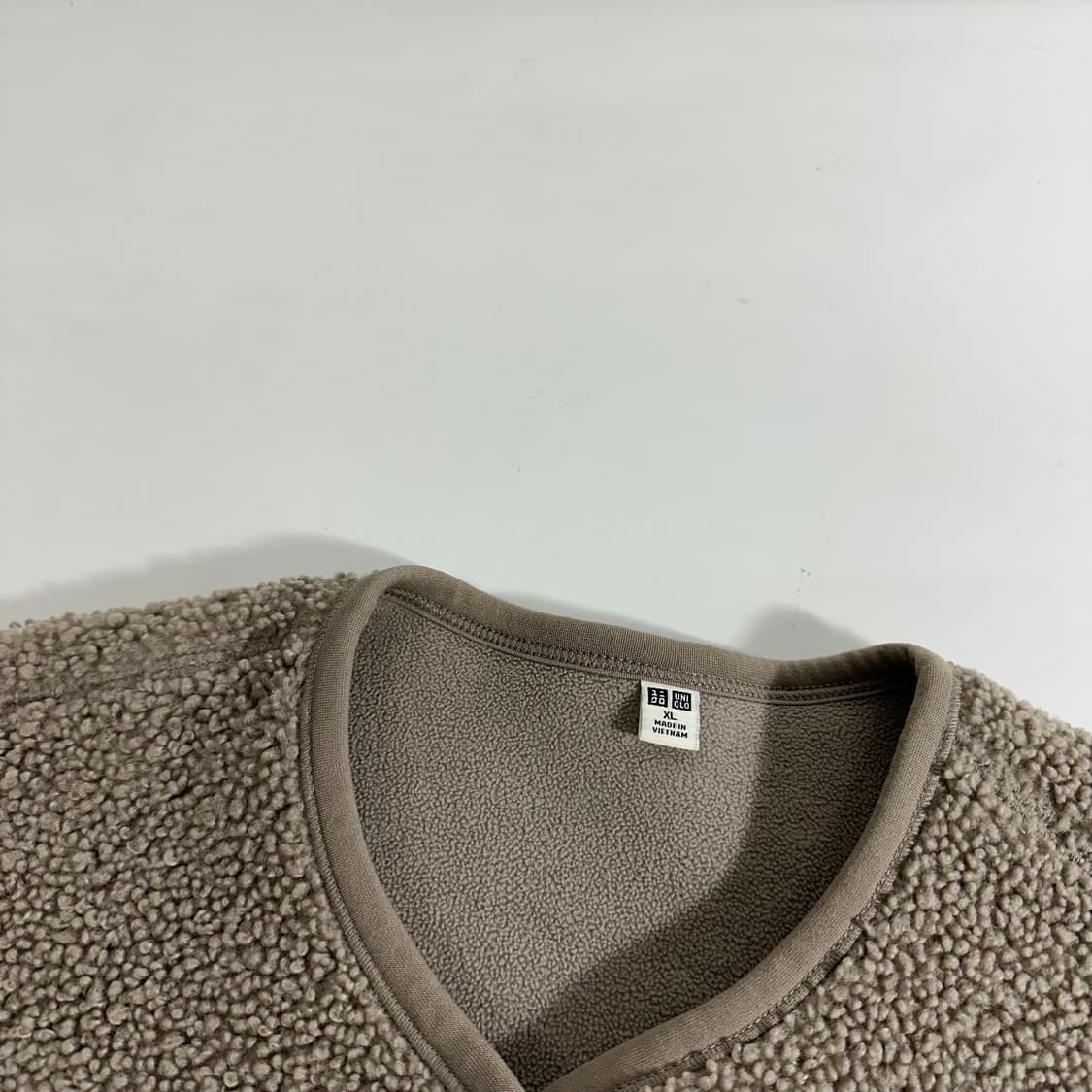 우먼XL 유니클로 카키그레이 논카라 뽀글이 후리스 자켓 상품이미지3