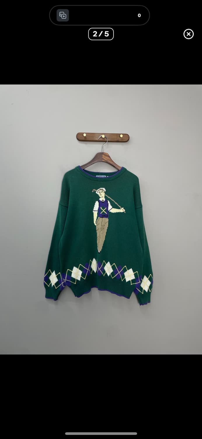 빈티지 풀오버 아가일 골프 그린 니트 A3261 상품이미지2