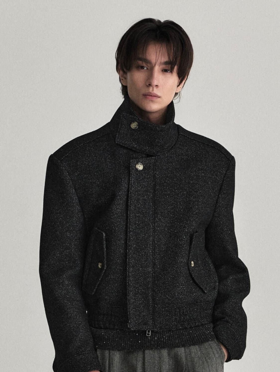 웨이비니스 하이넥 카라 자켓 블랙 상품이미지1