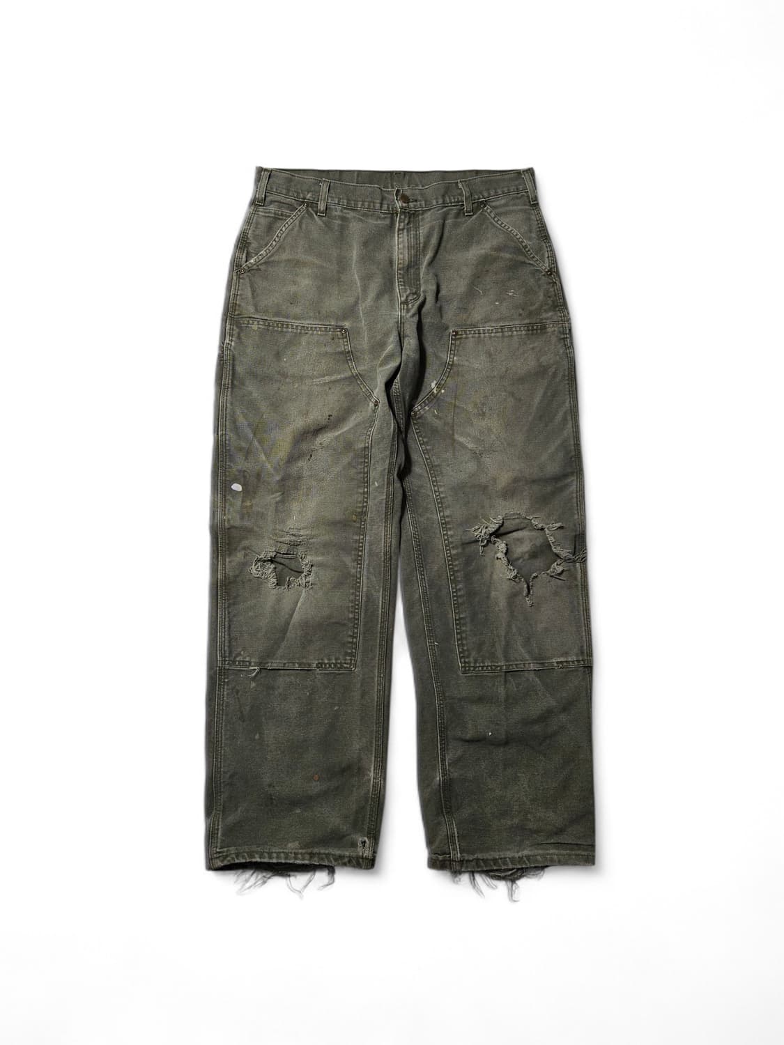 칼하트 디스트레스드 더블니 팬츠 38 하드페이딩 모스그린 상품이미지1