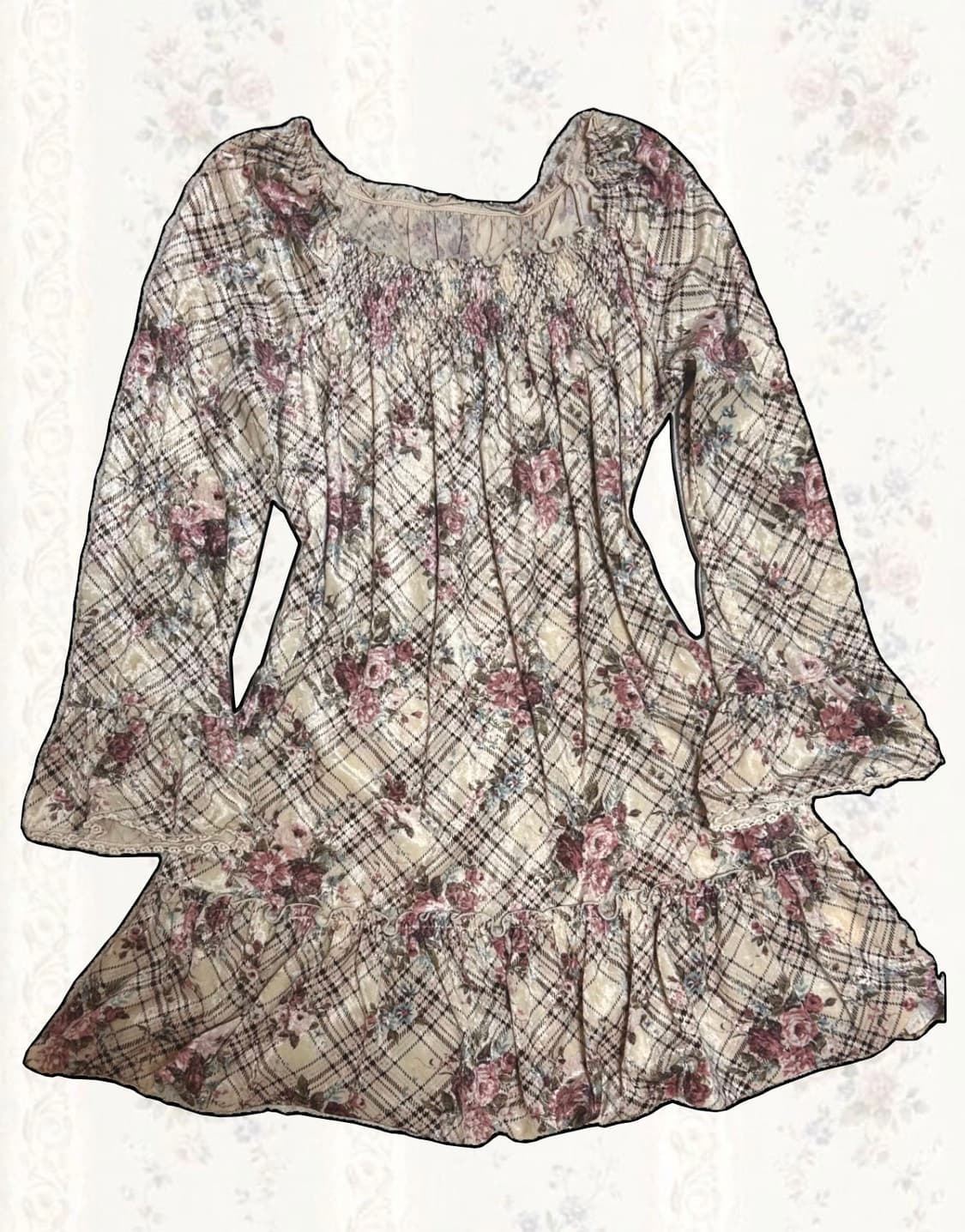 빈티지 레스트로즈 체크 프릴원피스 상품이미지1