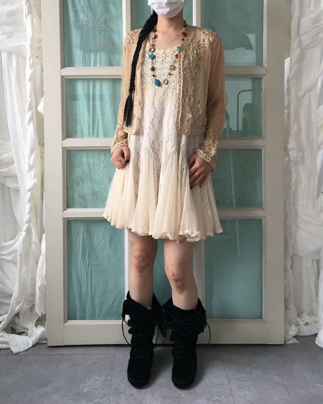 Axes femme lace pattern mixed sleeveless 상품이미지8