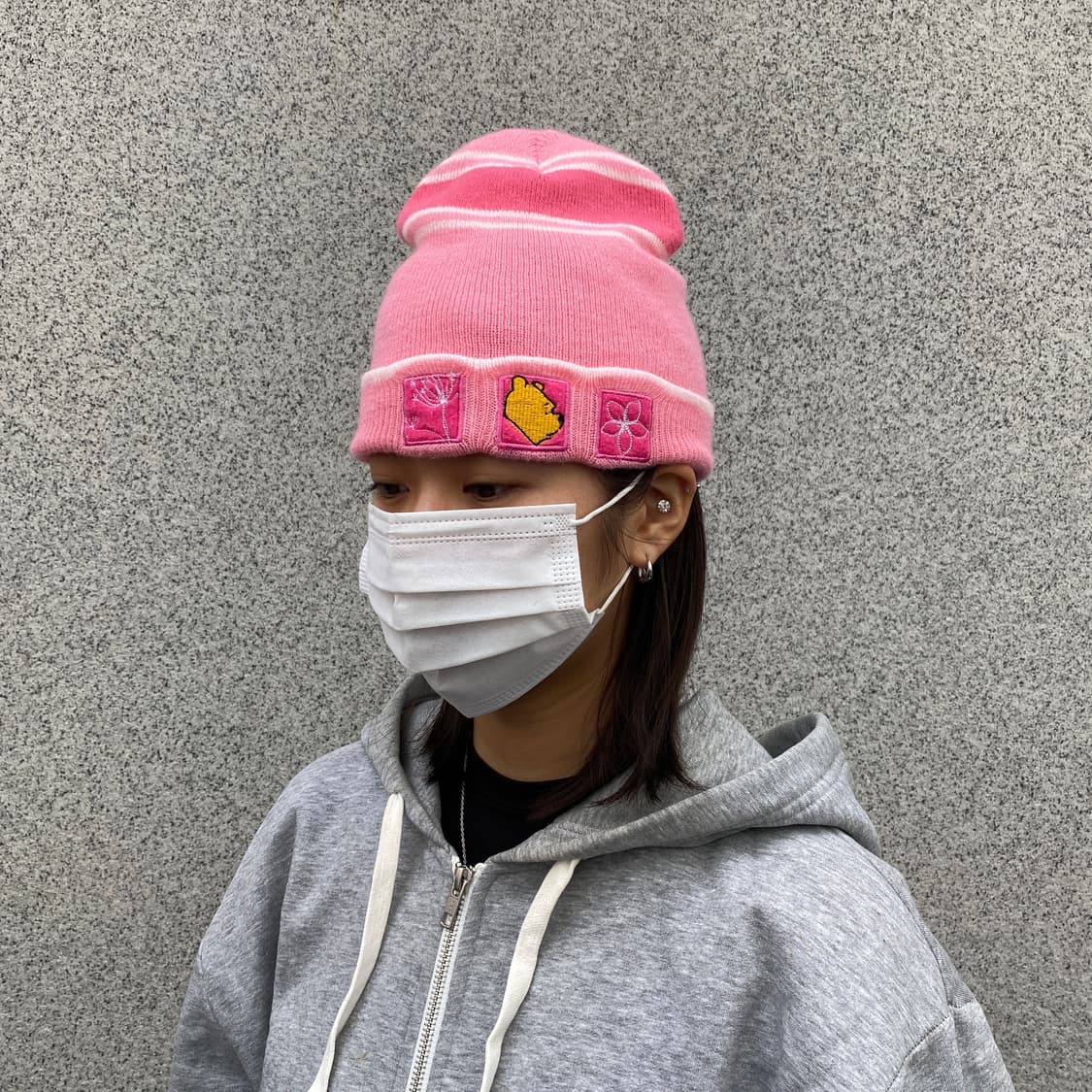 디즈니 곰돌이 푸 핑크 스트라이프 비니 상품이미지1