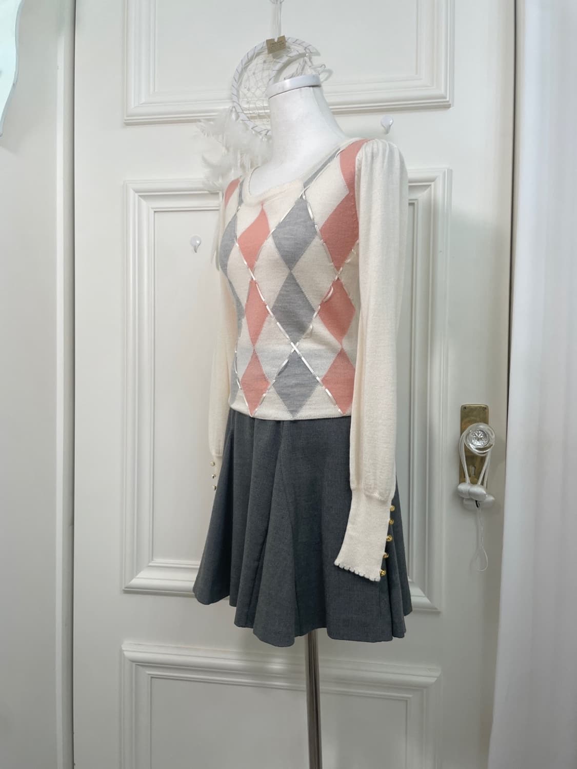 FEROUX gray back bow flare midi skirt 상품이미지7