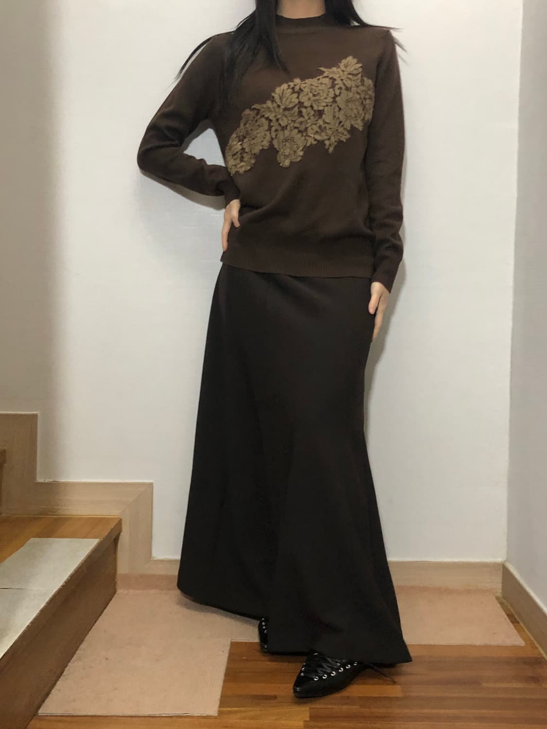 빈티지 브라운 플라워 니트 상품이미지3