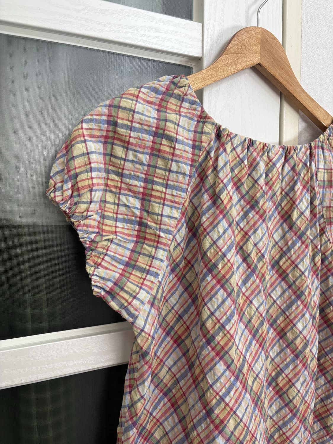 다채색 체크 반소매 블라우스 상품이미지6