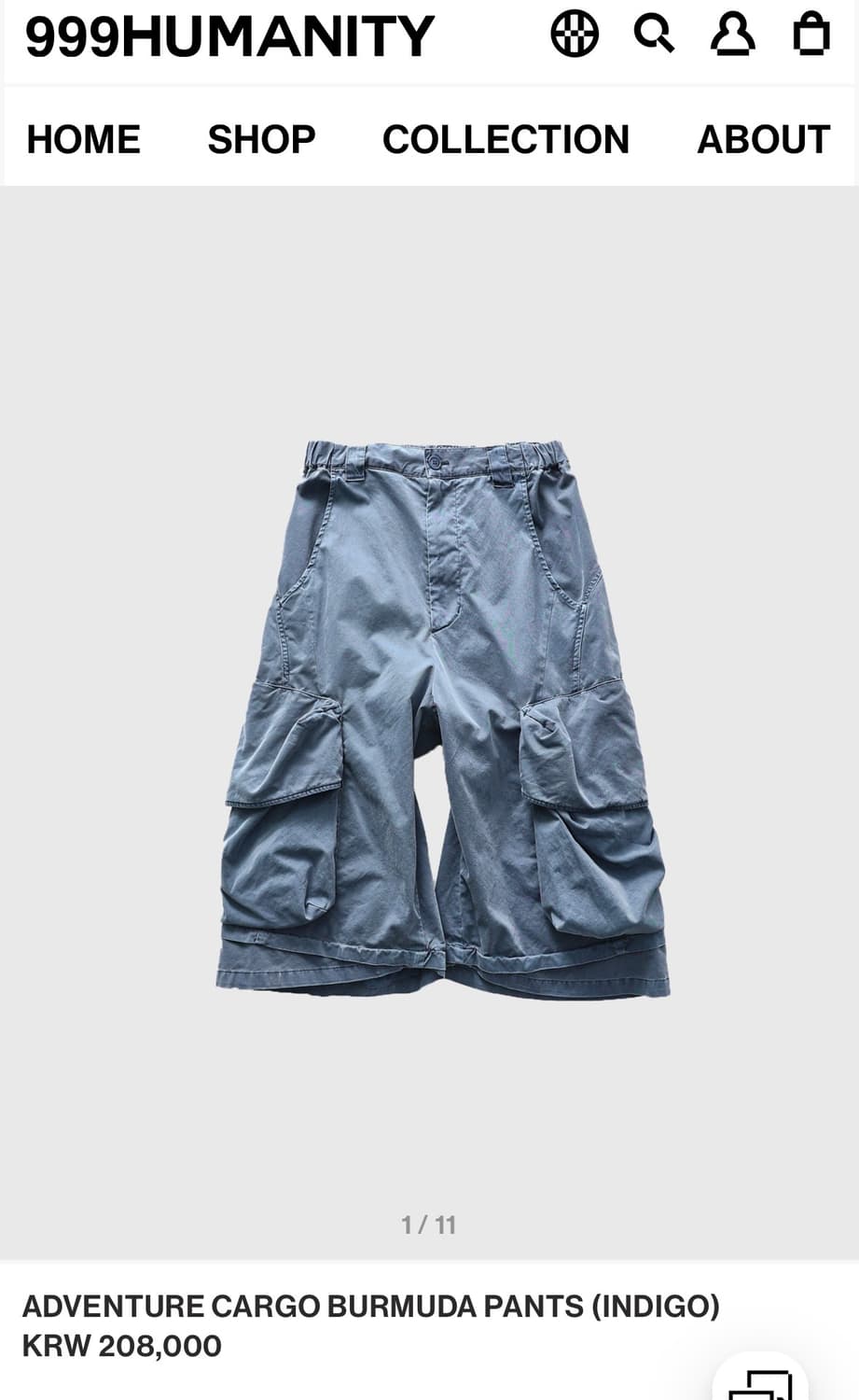 999휴머니티 cargo burmuda pants 상품이미지1
