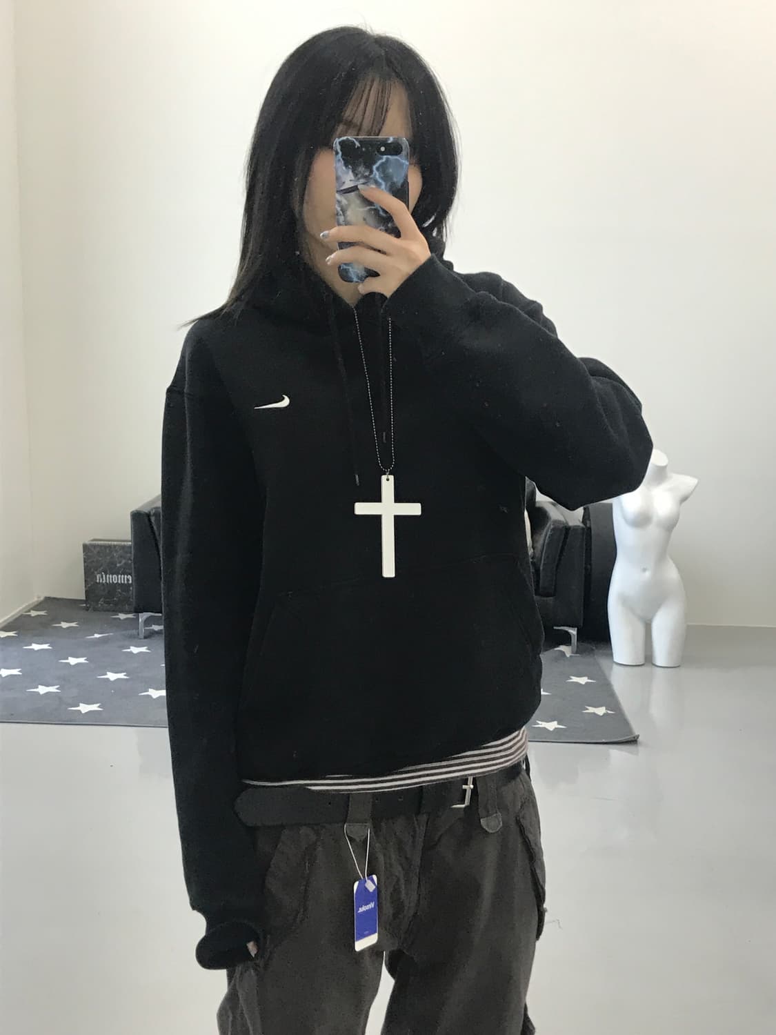 나이키 로고 블랙 후드 상품이미지1