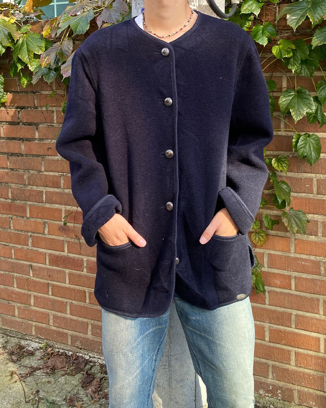 빈티지 구제 가스바인 네이비 라운드 울 가디건 자켓 상품이미지3