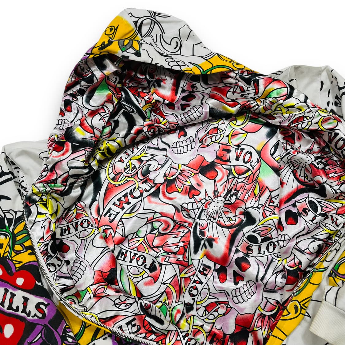 펑크 에드 하디 스컬 로즈 리버시블 글로시 후디 집업 상품이미지3