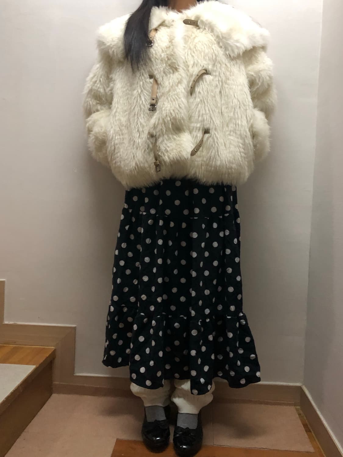 빈티지 블랙 도트 코듀로이 롱 스커트 상품이미지6