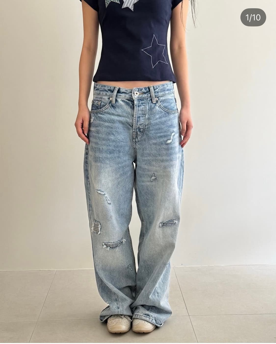 AEAE CHECK PATCHWORK DENIM PANTS [LIGHT  상품이미지1