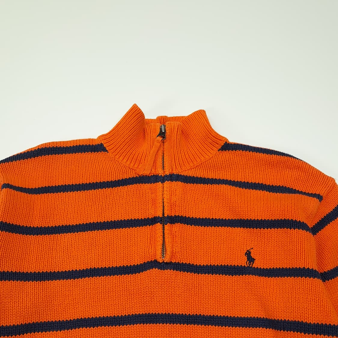 CL060 폴로 코튼 홍콩판 레더풀러 네이비스트라이프 오렌지 하프집업 상품이미지2