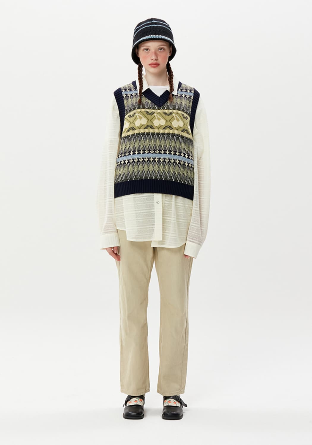 키르시 체리 노르딕 니트 베스트 니트 조끼 네이비 상품이미지7