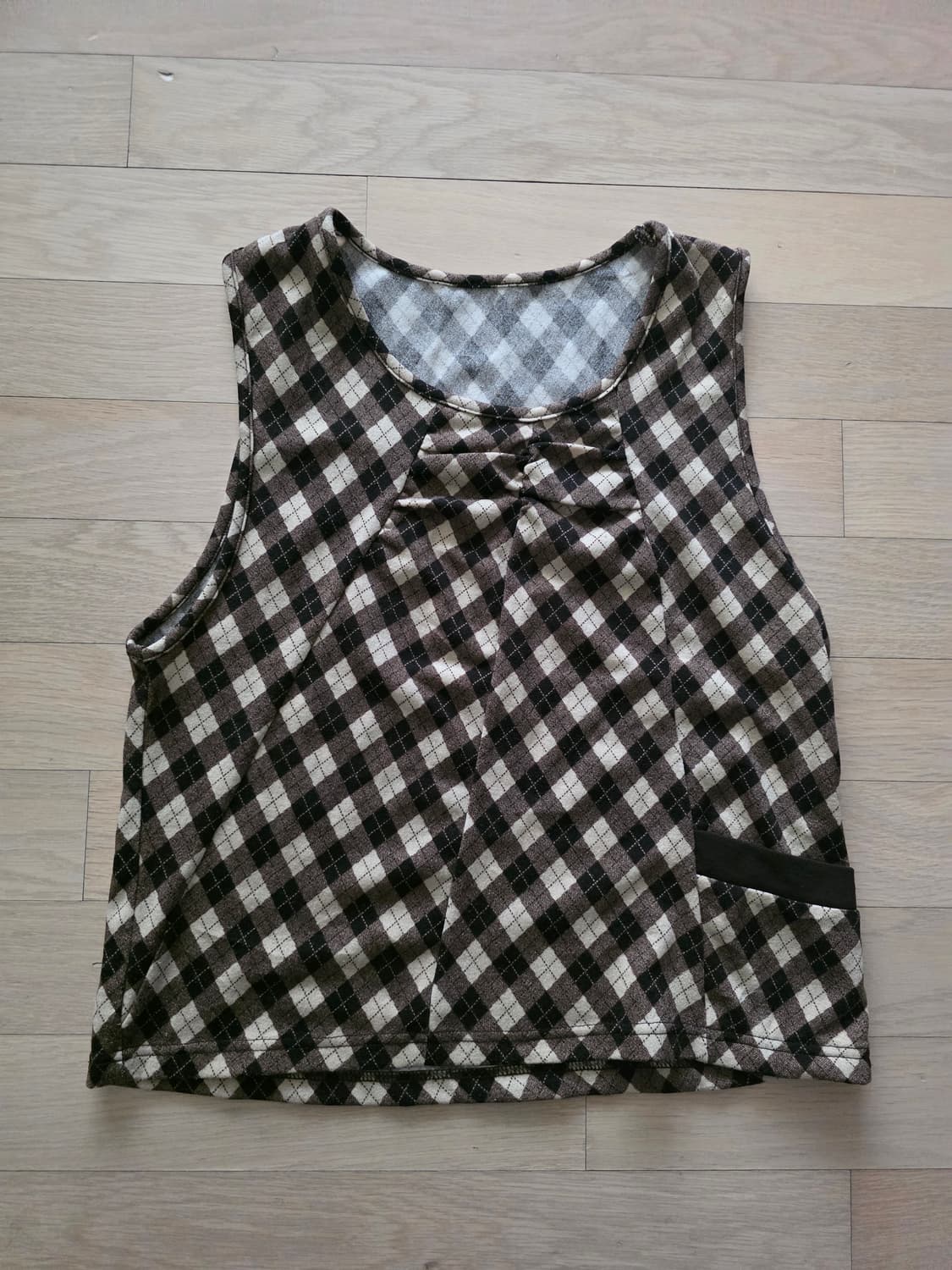 빈티지 갈색 체크 모리 조끼 셔링 상품이미지1