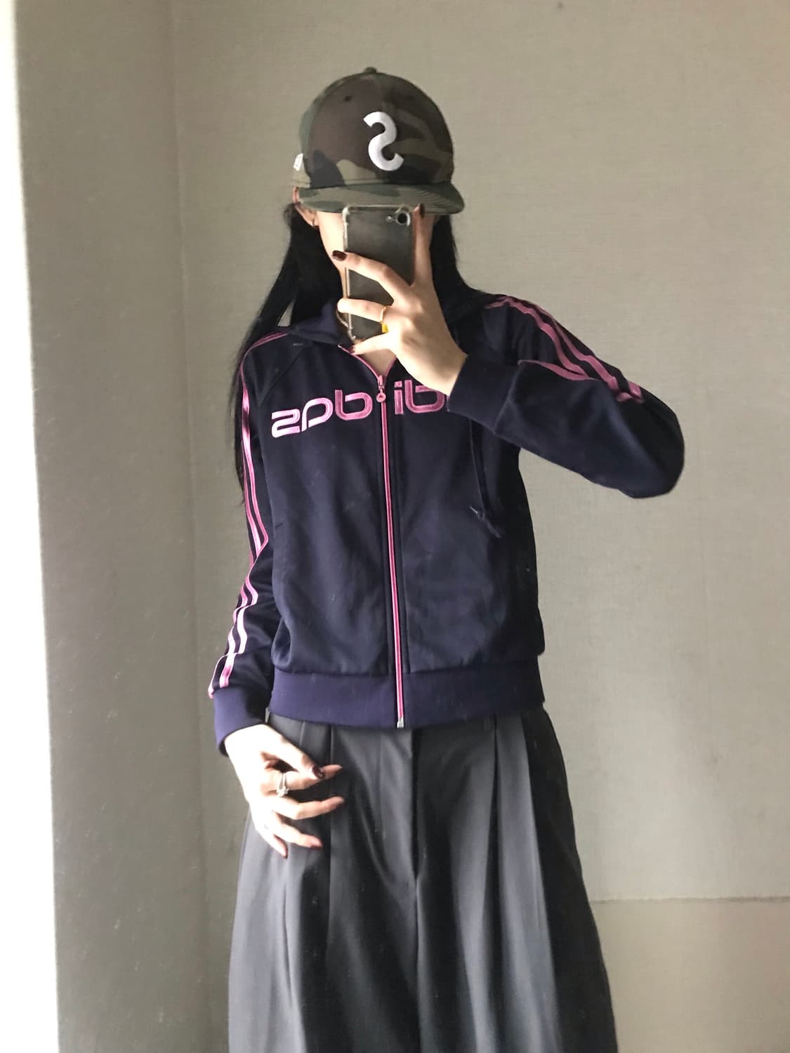 아디다스 네이비핑크 빅로고 후드 져지 상품이미지3