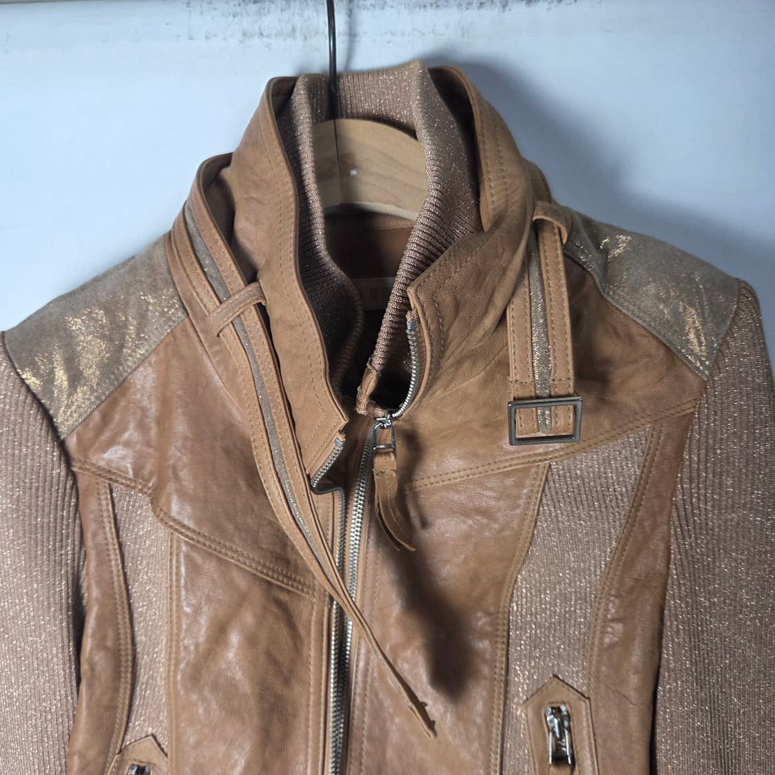 [EGOIST] 에고이스트 믹스패브릭 비대칭 가죽자켓 상품이미지3