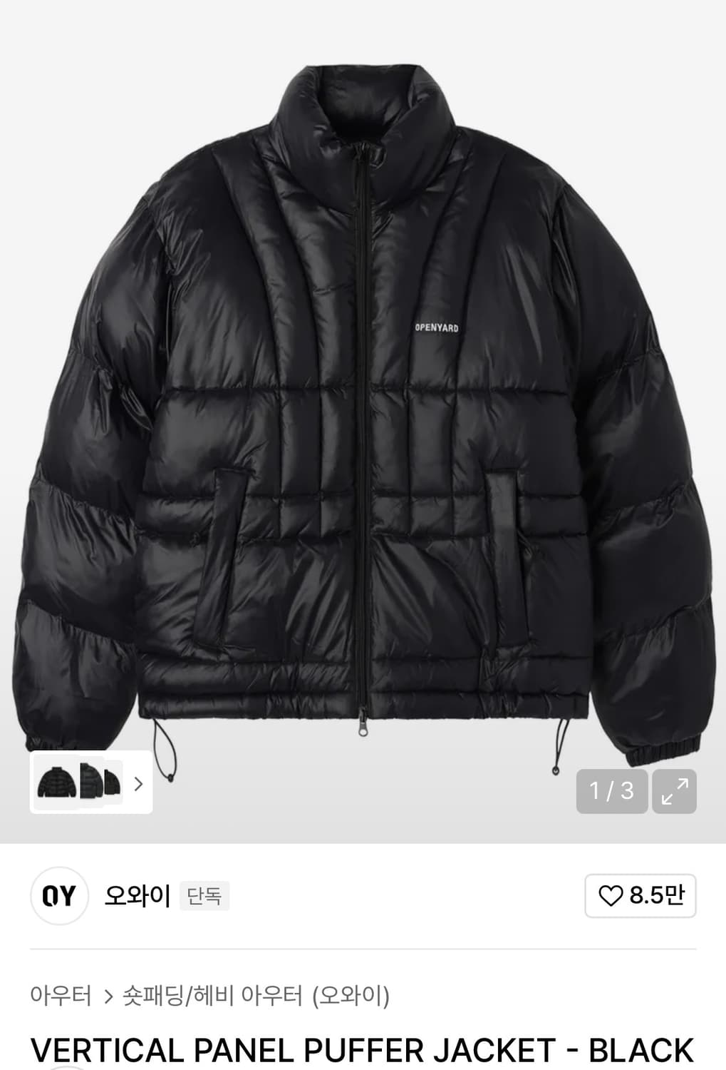 VERTICAL PANEL PUFFER JACKET - BLACK 상품이미지1