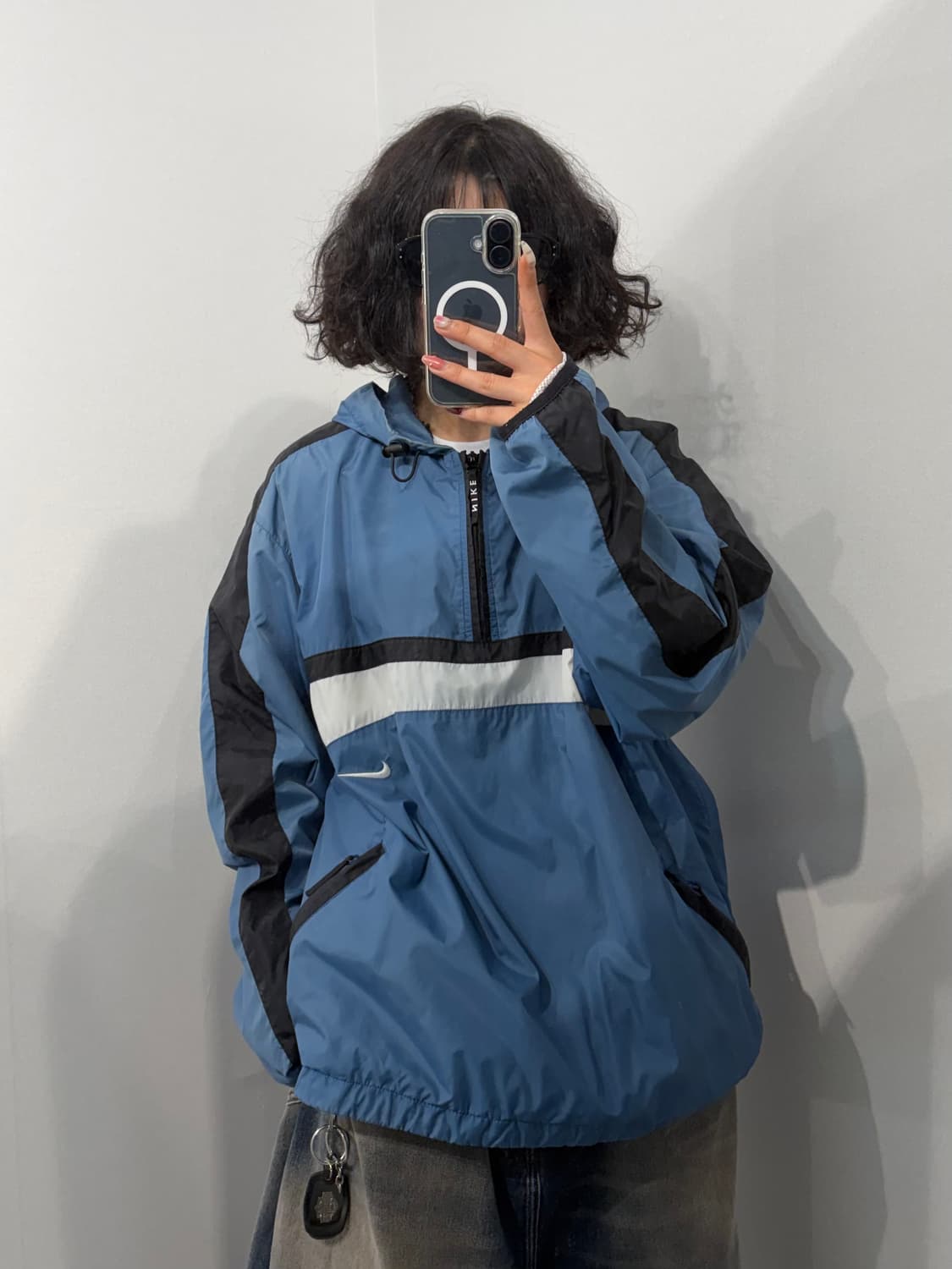 L 90s 나이키 올드스쿨 하프집업 아노락 바람막이 블루 상품이미지1