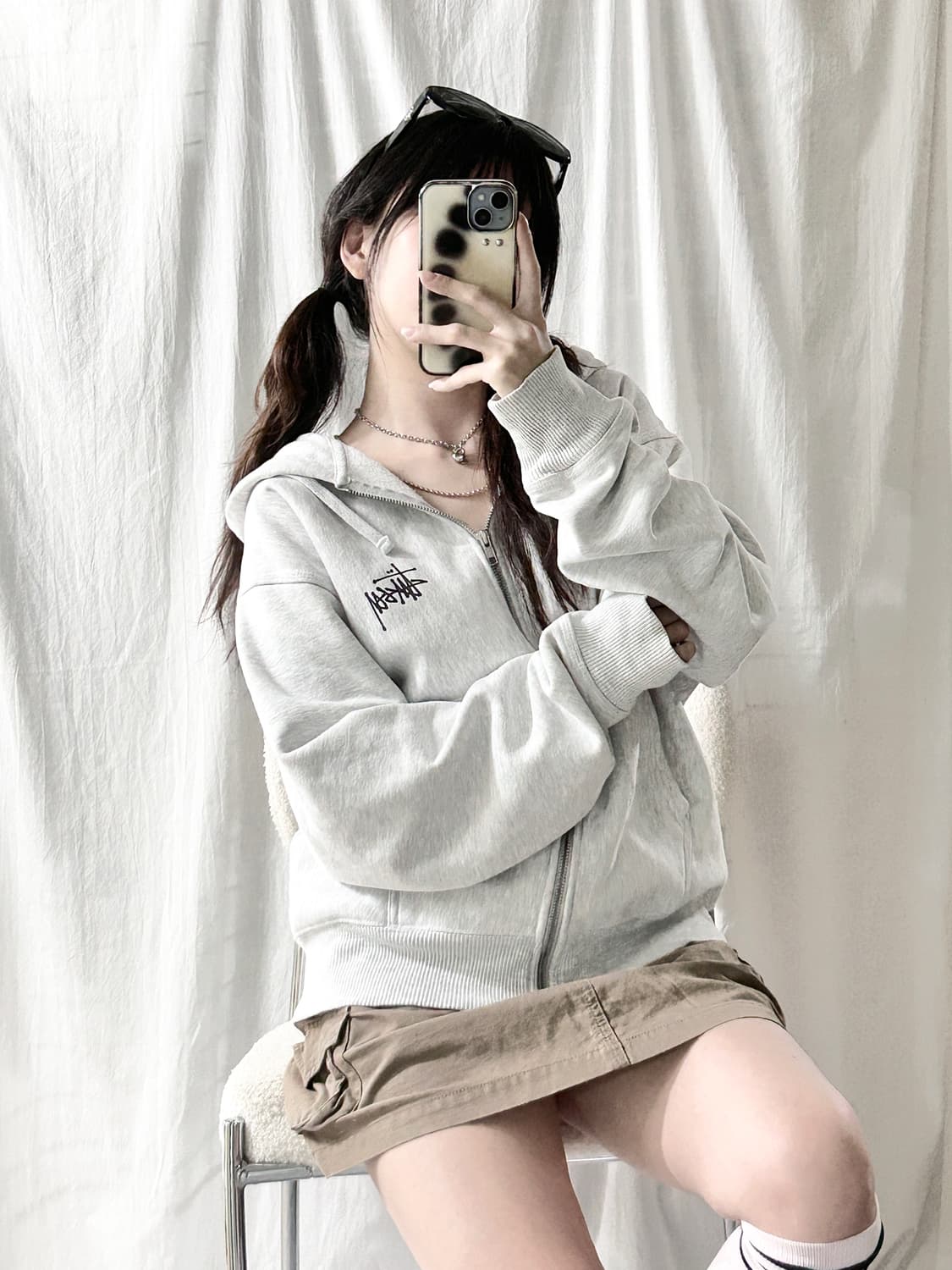 스투시 빅로고 멜란지그레이 후드집업 상품이미지4