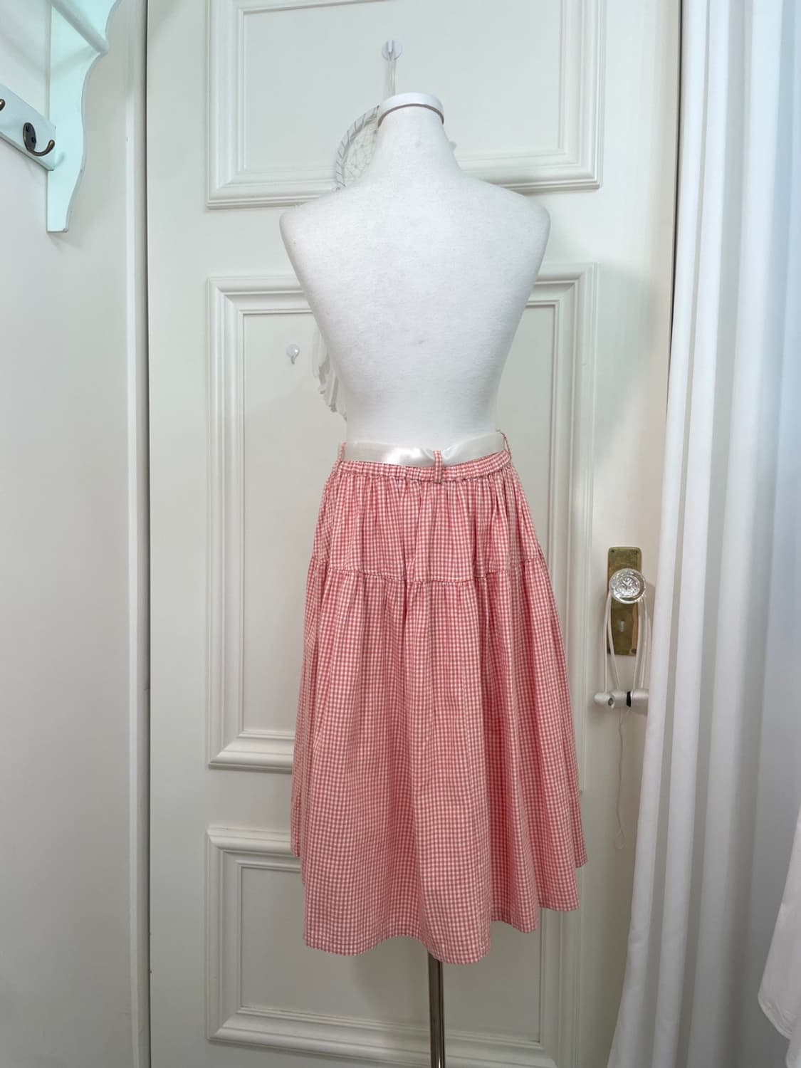 pink gingham check tired banding skirt 상품이미지3