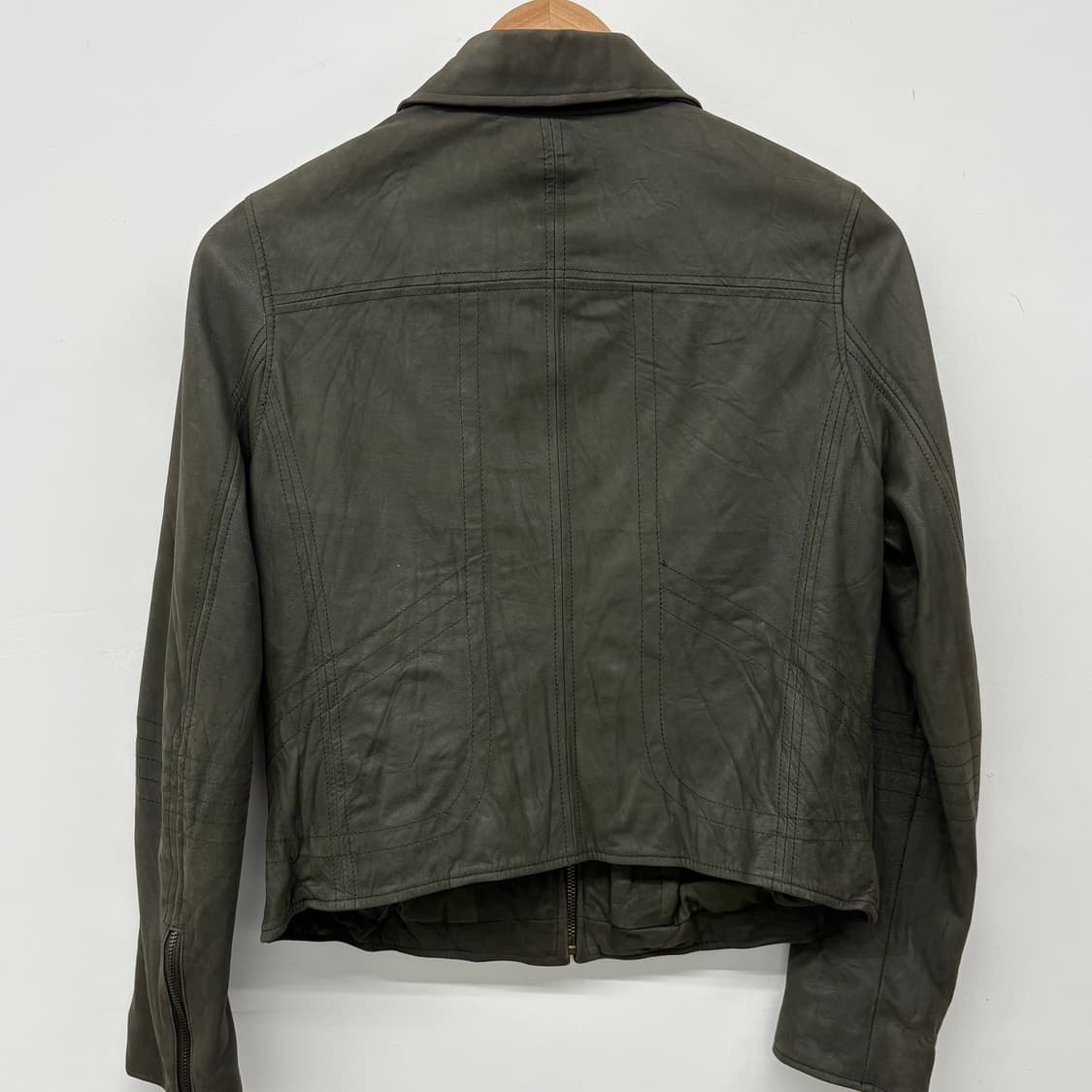 빈티지 스타일 가죽 자켓 짙은 녹색 남/S 상품이미지6
