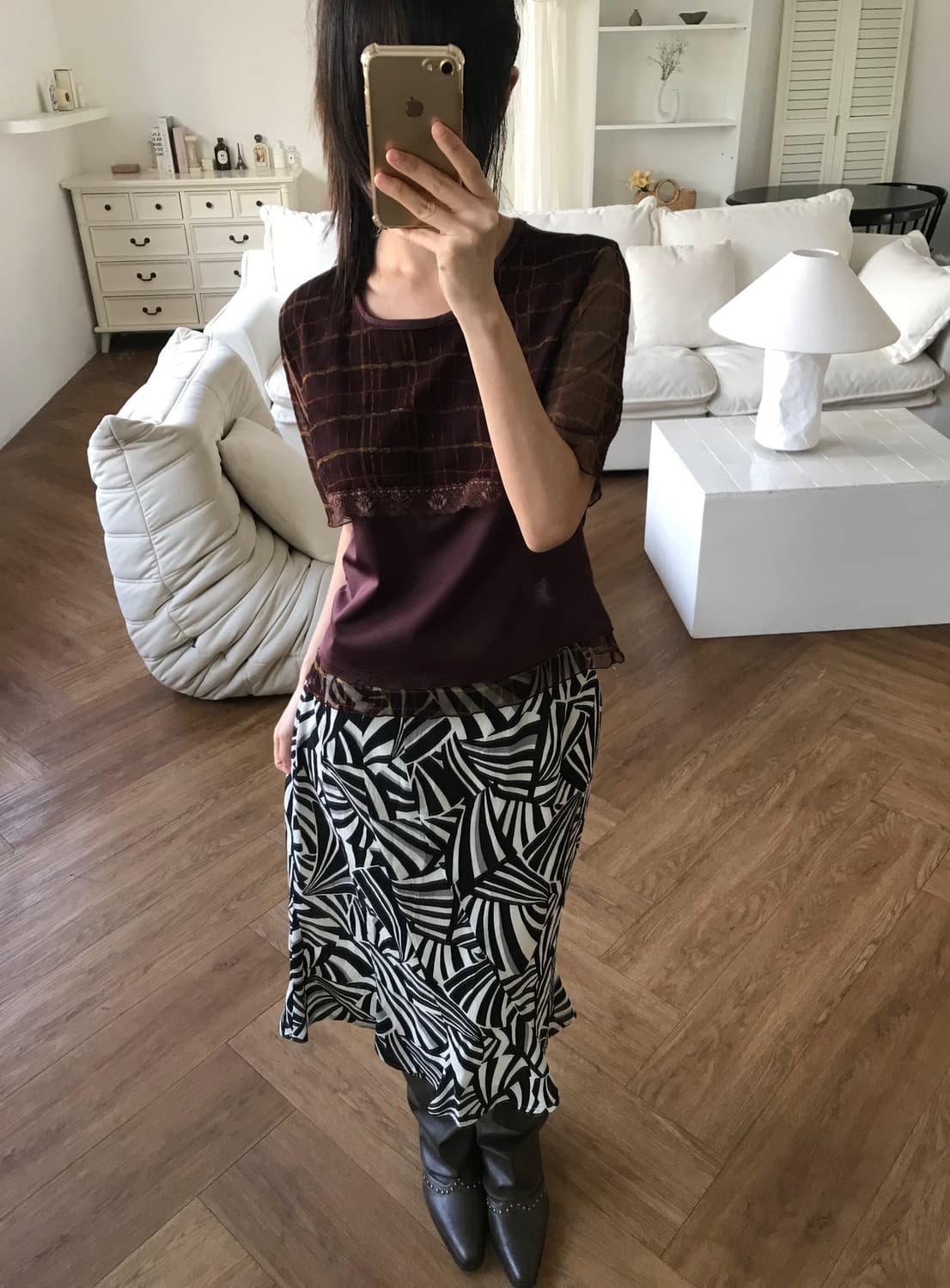 vintage pattern mesh top 상품이미지3