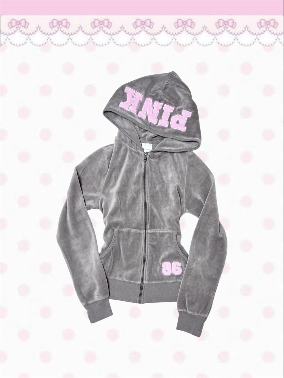 빈티지 PINK 카키 핑크 로고 벨벳 후드집업 팬츠 트레이닝 세트 셋업 상품이미지1