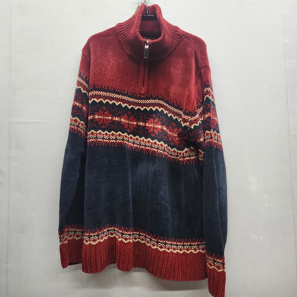 빈티지 노르딕 패턴 하프넥 니트집업 L 상품이미지1