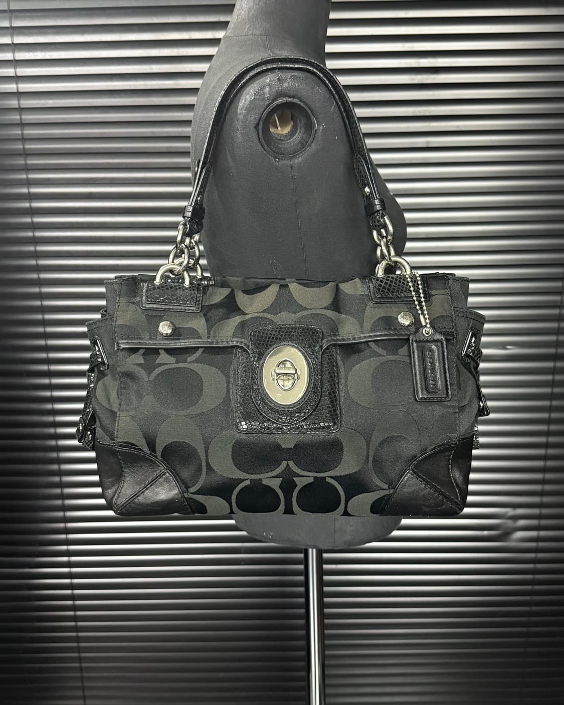 코치 뱀피 파이톤 체인 버클 가죽 캔버스 숄더백 락시크 고스 펑크 갸루 상품이미지2