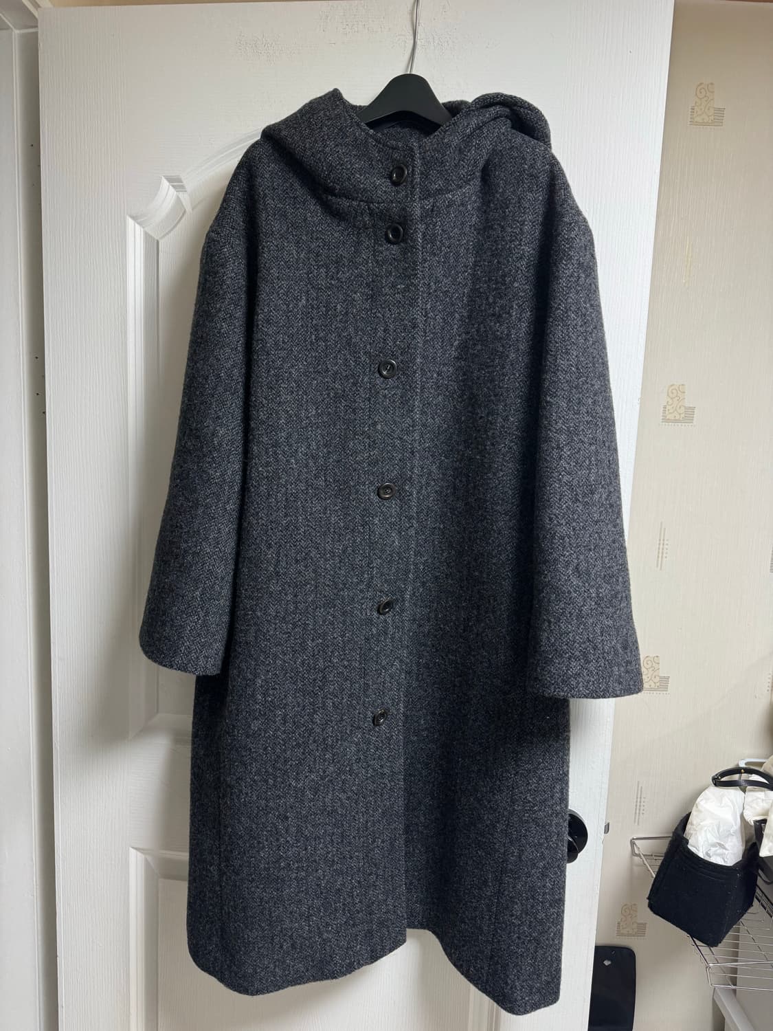 네세서리 헤링본 후드 코트 차콜 상품이미지6