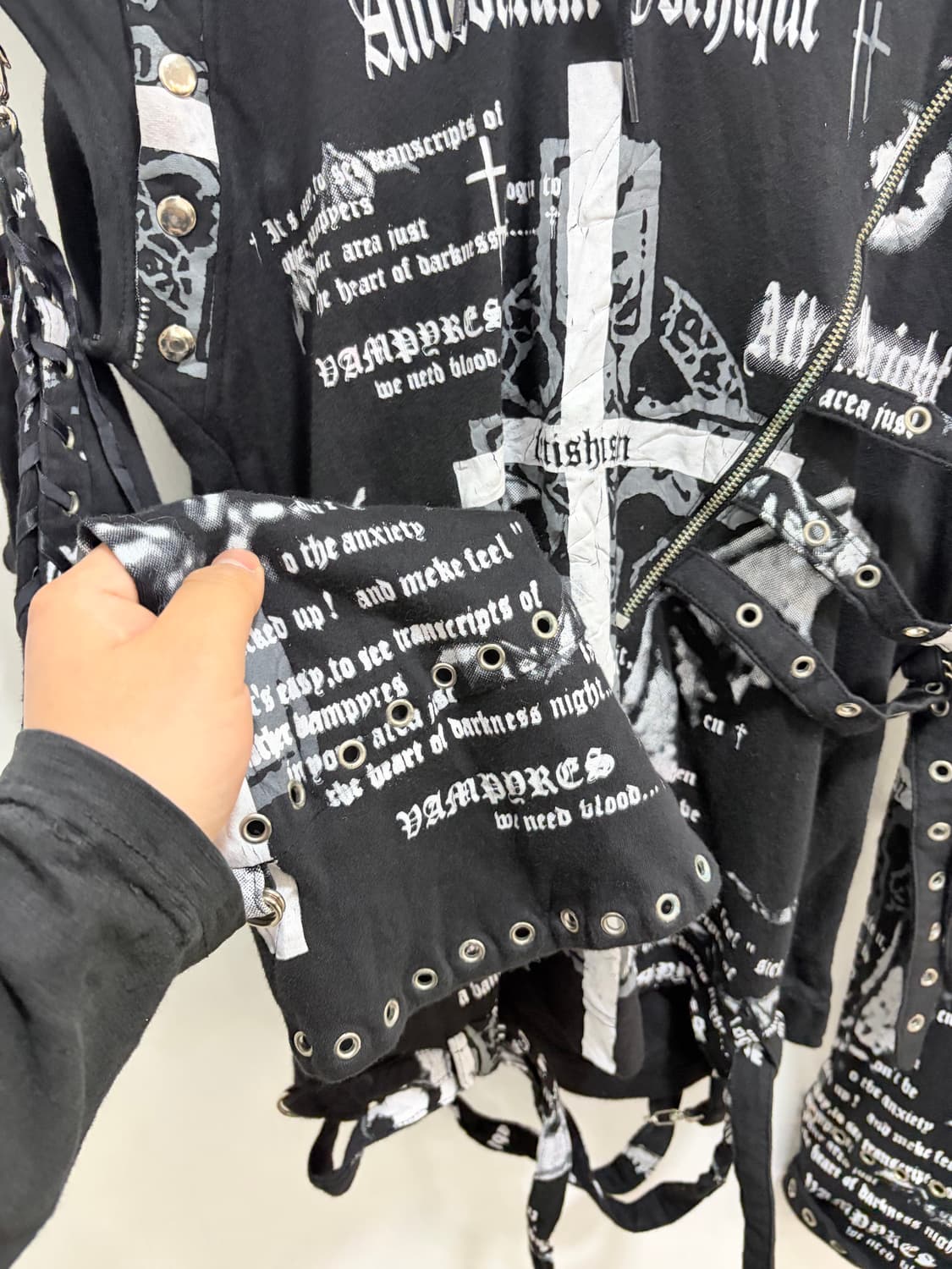 Y2k 매드 펑크맛 스컬 후드 티셔츠 상품이미지6