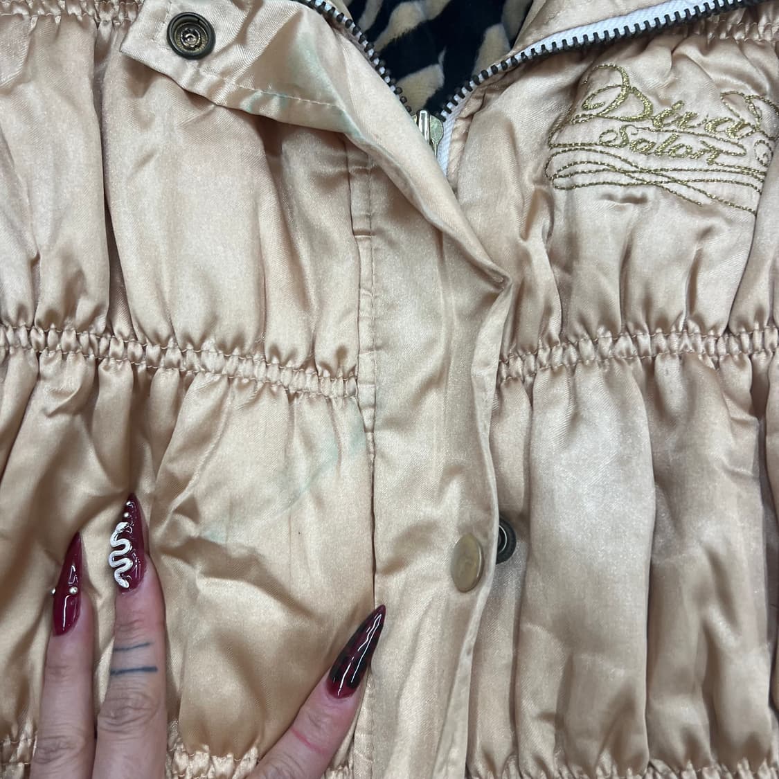 빈티지 갸루 퍼카라 롱 경량패딩 상품이미지3