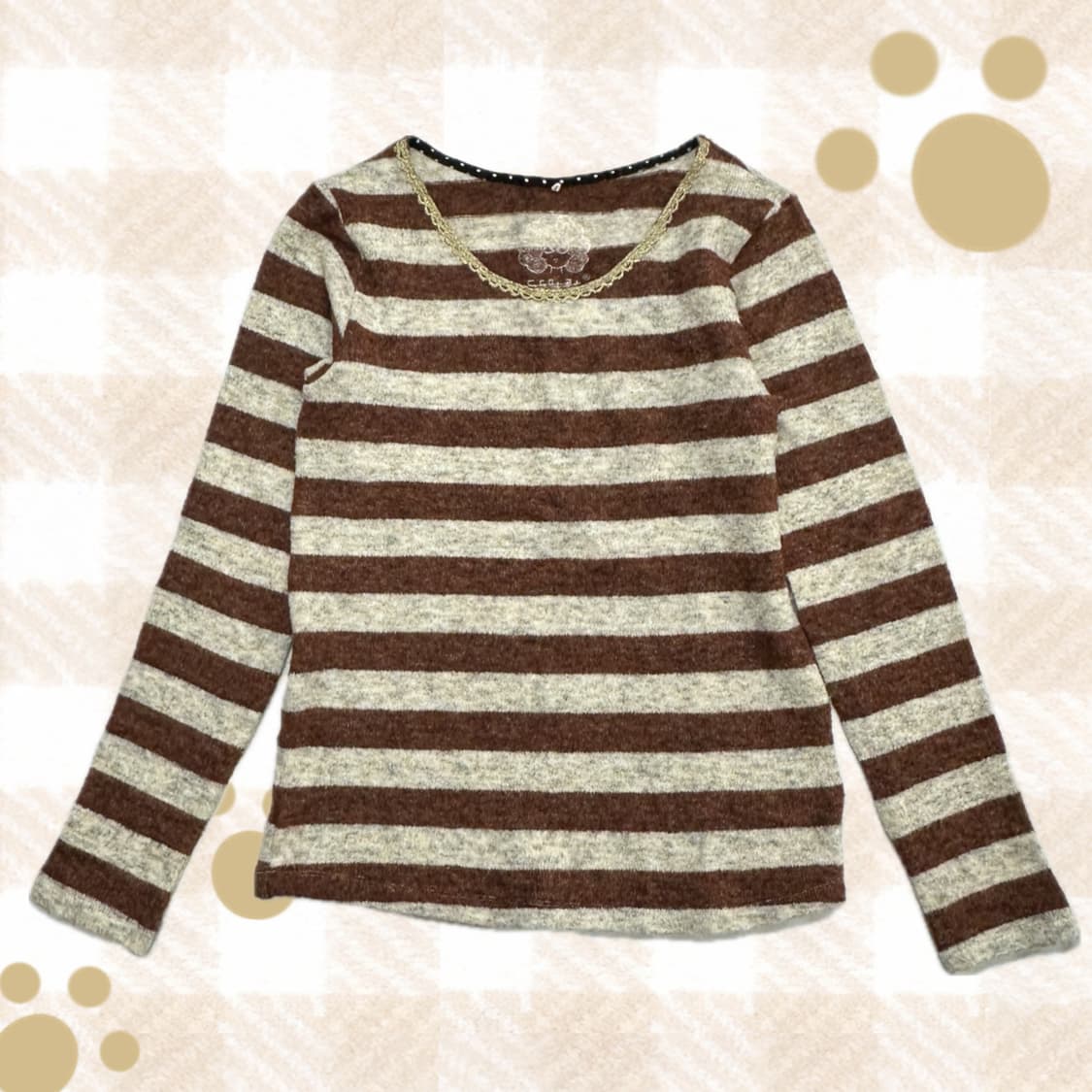 🤎Scolar 모카 단가라 니트 티셔츠🤎 라떼갸루 그런지 모리걸  상품이미지1