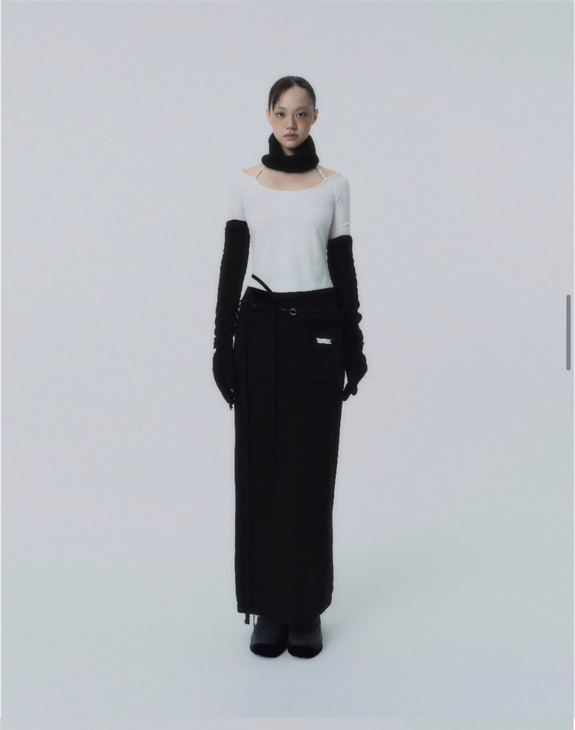 플루이드 니트 스커트 + 스트랩백 세트 블랙 상품이미지2