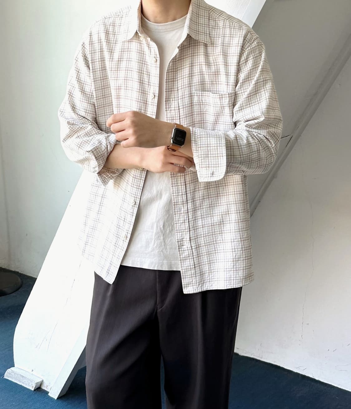 Brushed cotton nel check B/D shirt 상품이미지3