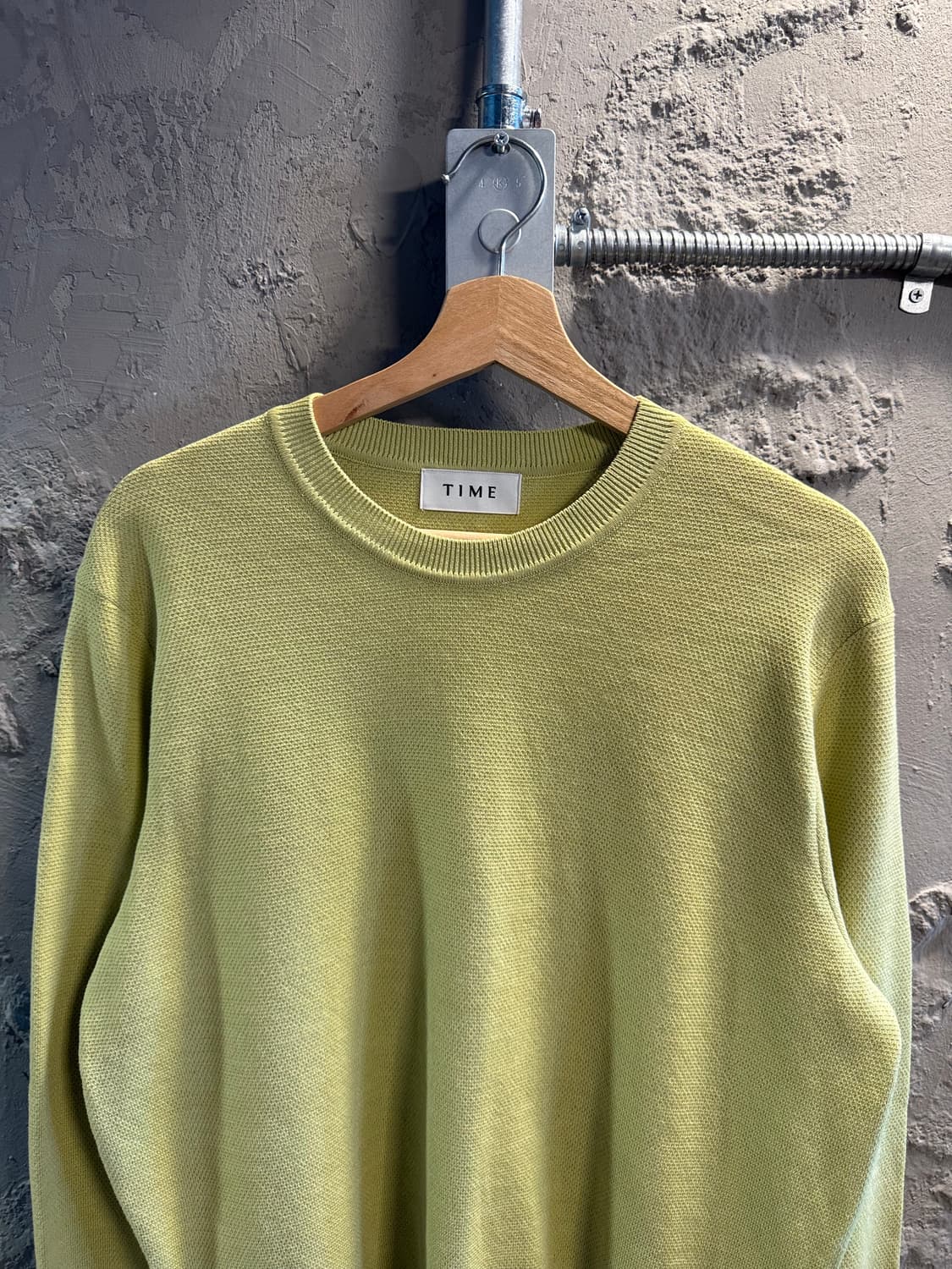 100 타임 TIME 라운드넥 메쉬 조직 니트 라임그린 상품이미지4