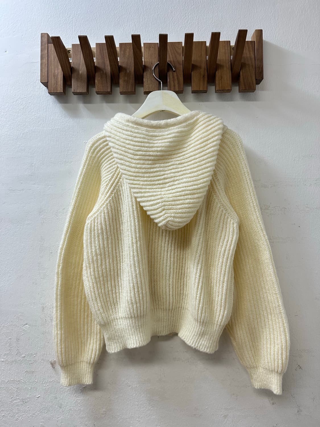 일본빈티지 크림 리브드 니트 후드 집업  상품이미지4