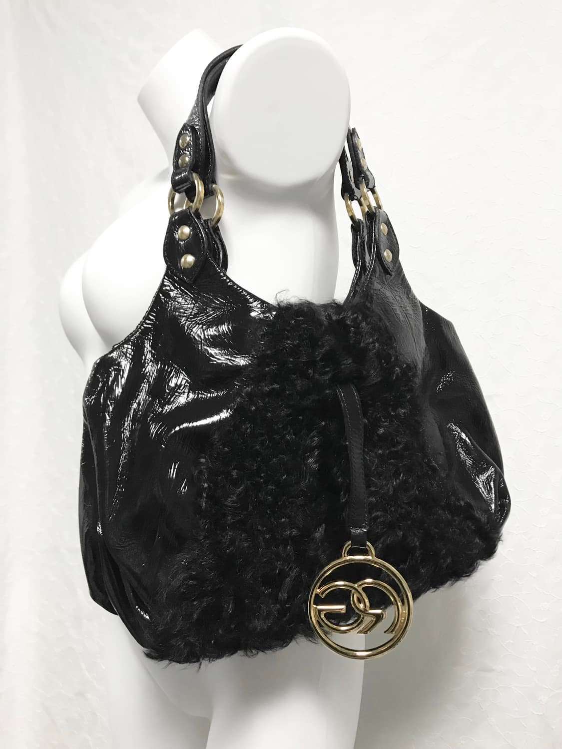 빈티지 갸루 펑크 금장 퍼 유광 레더 숄더백 가방 상품이미지1