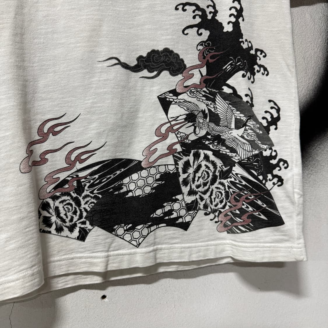VTG 빈티지 재패니즈 오리엔탈 동양풍 불교 용 잉어 자수 반팔 티셔츠 상품이미지4