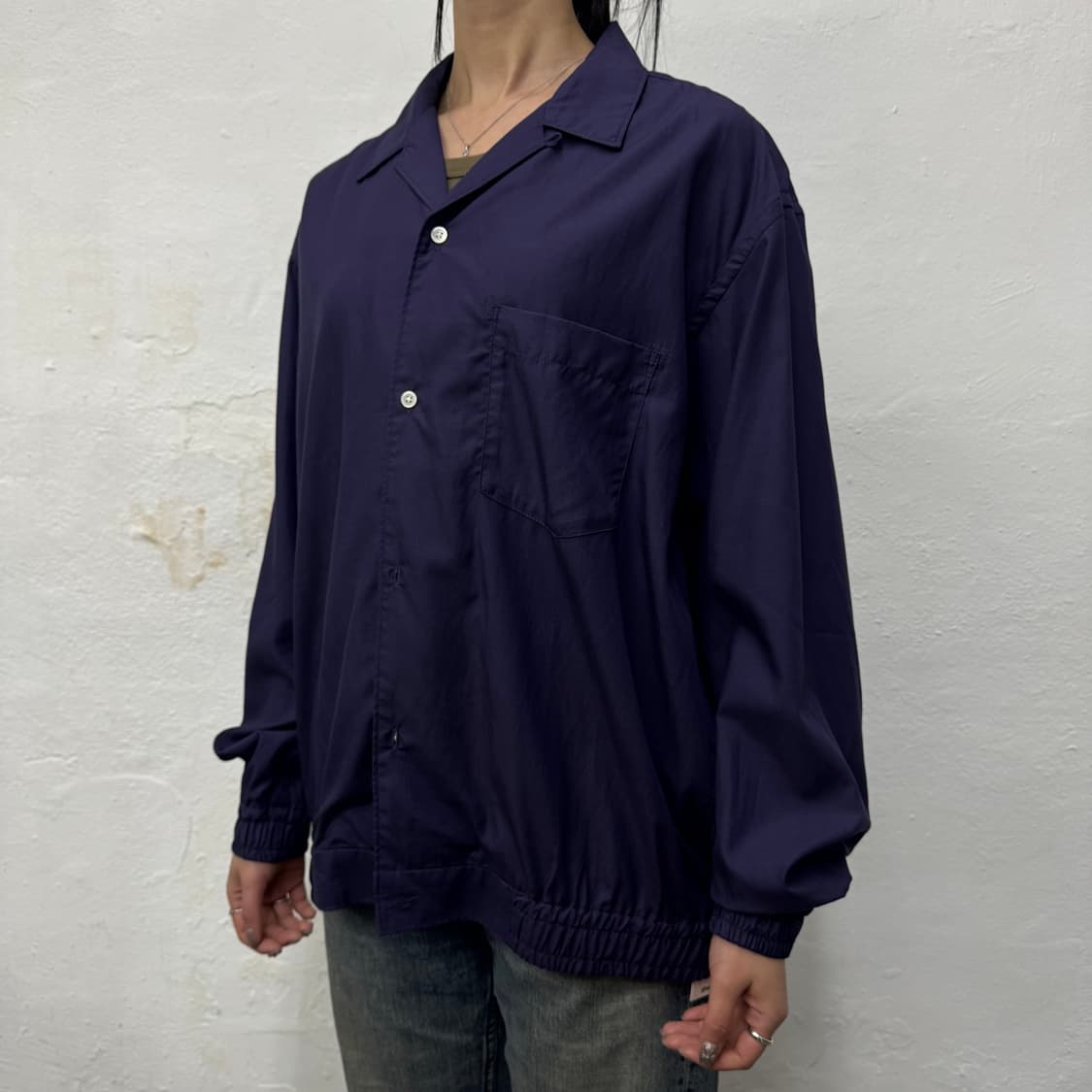 빔즈(BEAMS) 다크퍼플 리오셀 코튼 혼방 오픈칼라 셔츠 블루종 자켓 상품이미지1