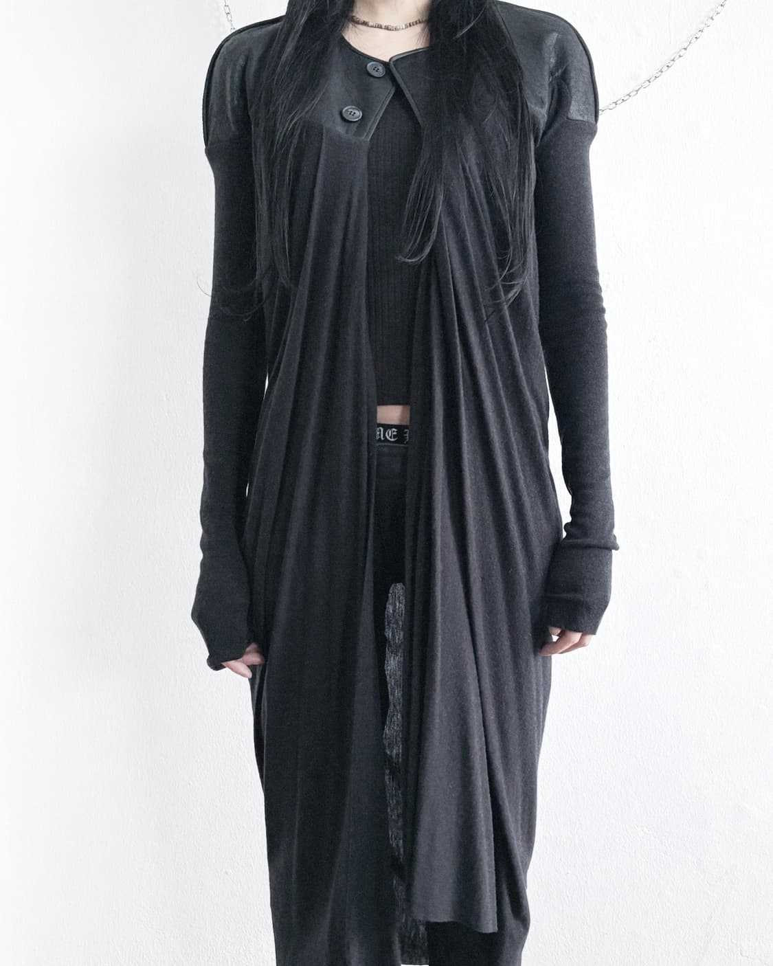 릭오웬스 릴리즈 레더 숄더 아머 드레이프 가디건 상품이미지1