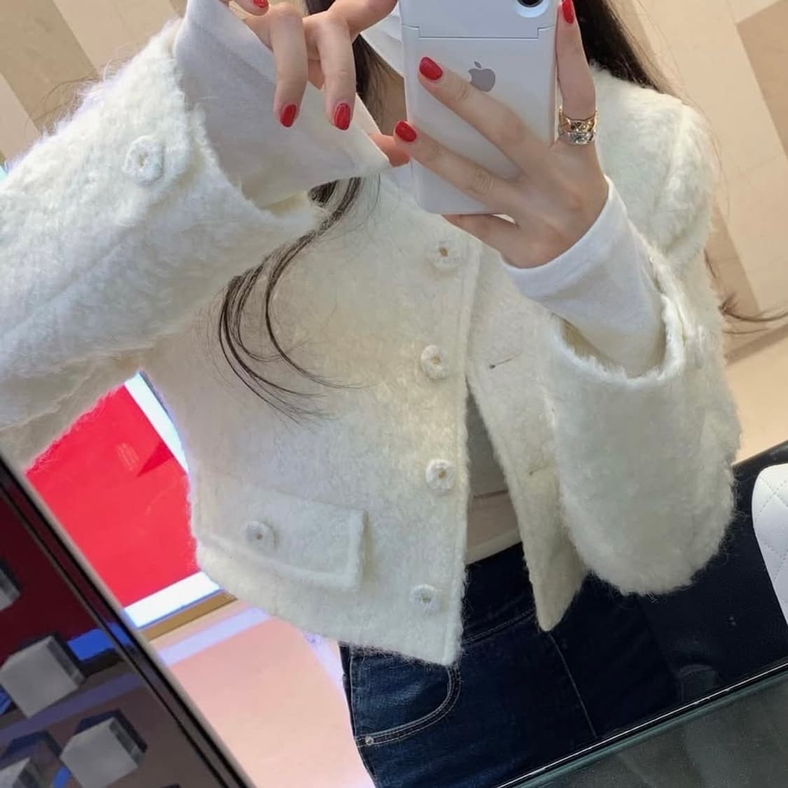 드하우 울 누빔 트위드 자켓 아이보리 상품이미지1