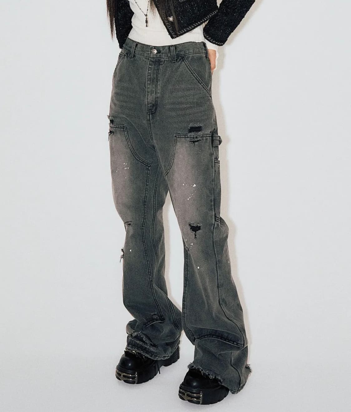 스키즘인듀싱 DOUBLE KNEE BOOT CUT JEANS GREY 상품이미지1